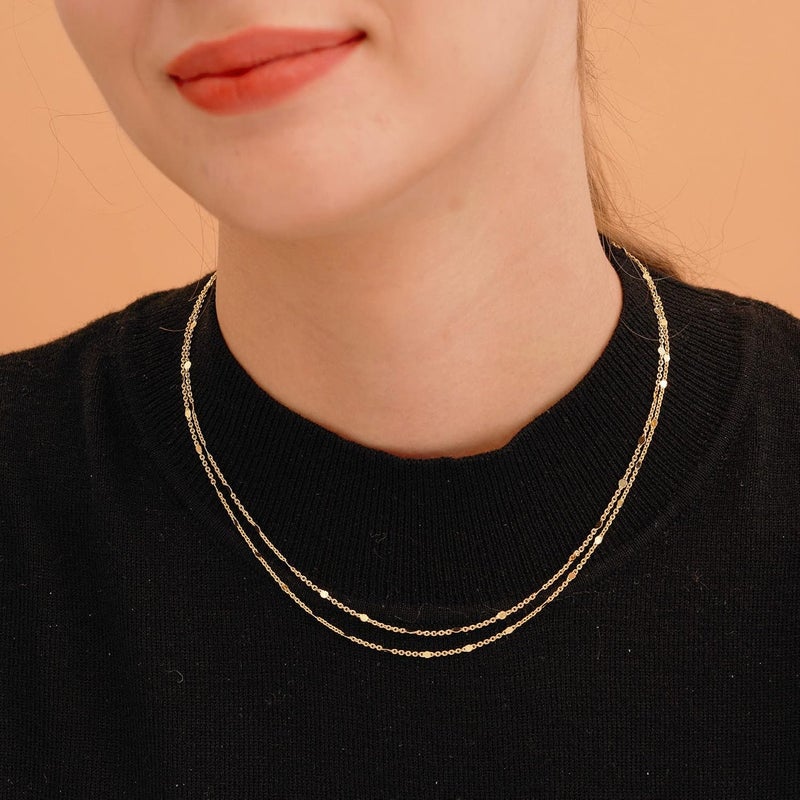Tewiky Gold Chain Necklace for Women, 14k Gold Plated Thin Beaded Wave Box Chain Necklace Dainty Gold Necklace Simple Layered Gold Choker Necklaces Minimalist Gold Link Chain Necklace Trendy Jewelry for Women - Image 4
